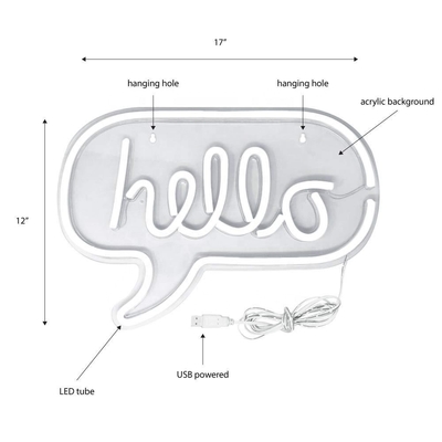 Customized Large Neon Hello Sign USB Powered LED Night Light for Kids Living Office Room