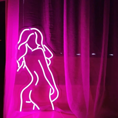 Customized Lady Neon Sign with Acrylic Backing Pink Silicone LEDs Life span 50000 Hours