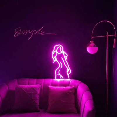 Customized Lady Neon Sign with Acrylic Backing Pink Silicone LEDs Life span 50000 Hours