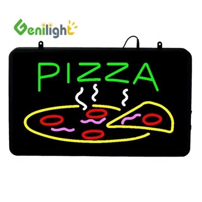 ABS open-mold Rectangle Custom Pizza Wall Light Acrylic Open Sign Neon Led with hanging chian