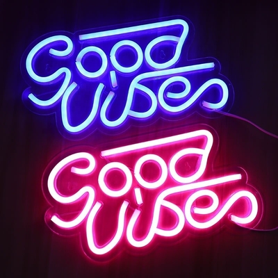 27.5*15cm Custom Blue Good Vibes Neon Sign for Bedroom Wall Decor USB Powered Lighting