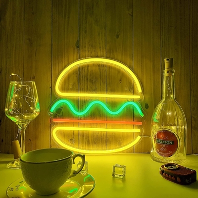 Customized Hamburger Neon Light Sign for Fast Food Bar Bistro Canteen Opens in Window