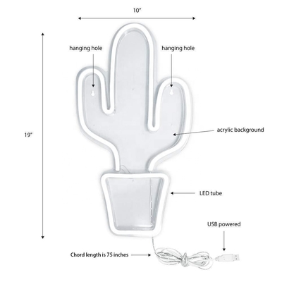 USB Powered LED Neon Sign for Bedroom Decor Big Cactus Shape for Kids Teen Boys Girls Dorm