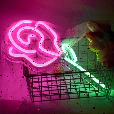 5V Voltage LED Flower Lights Rose Neon Sign for Bedroom Wall Decor Switch Party Decoration