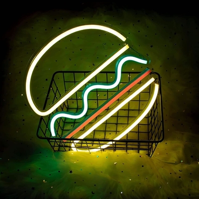 Customized LED Neon Open Sign for Wall Decor 1 Power Consumption Hamburger Neon Light