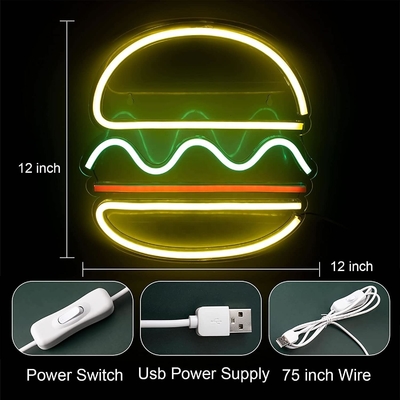 Customized LED Neon Open Sign for Wall Decor 1 Power Consumption Hamburger Neon Light