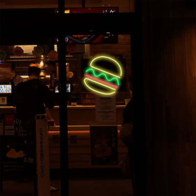 Customized LED Neon Open Sign for Wall Decor 1 Power Consumption Hamburger Neon Light