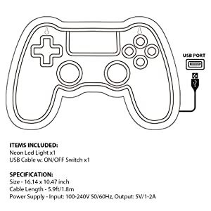 Gamepad Shape LED Sign Light for Gaming Room Decoration 41*26.5cm Power Consumption