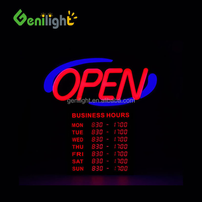 Acrylic LED Neon Open Sign with Hours 12V Input Voltage Easy and Fashional Design 54x52cm