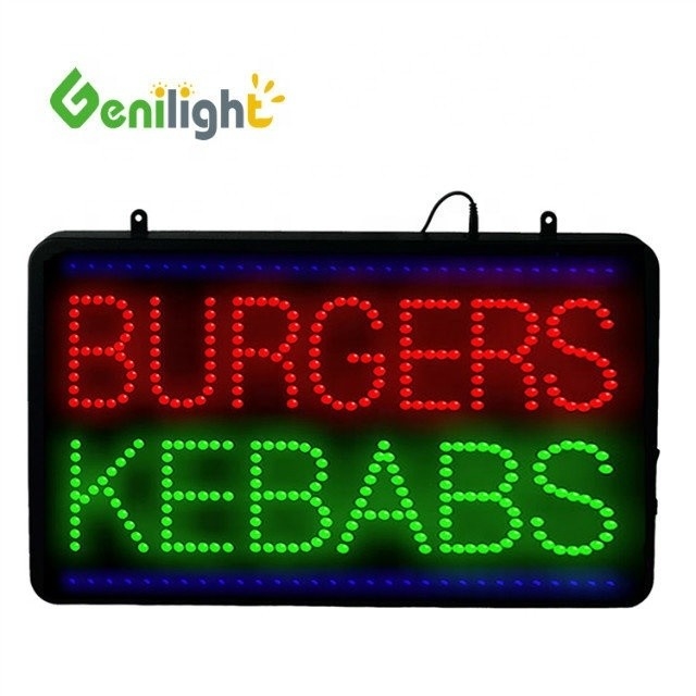 Power Certificate ABS Open-Mold BURGERS KEBABS LED Sign for Customized Size and Color