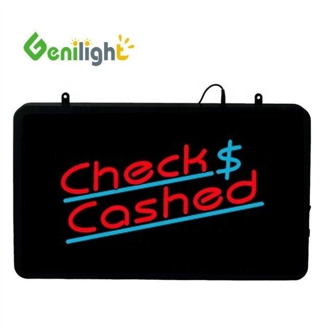 Genilight 22*13inch Super Brightness LED Check Cashed Letter Neon Open Sign for Indoor