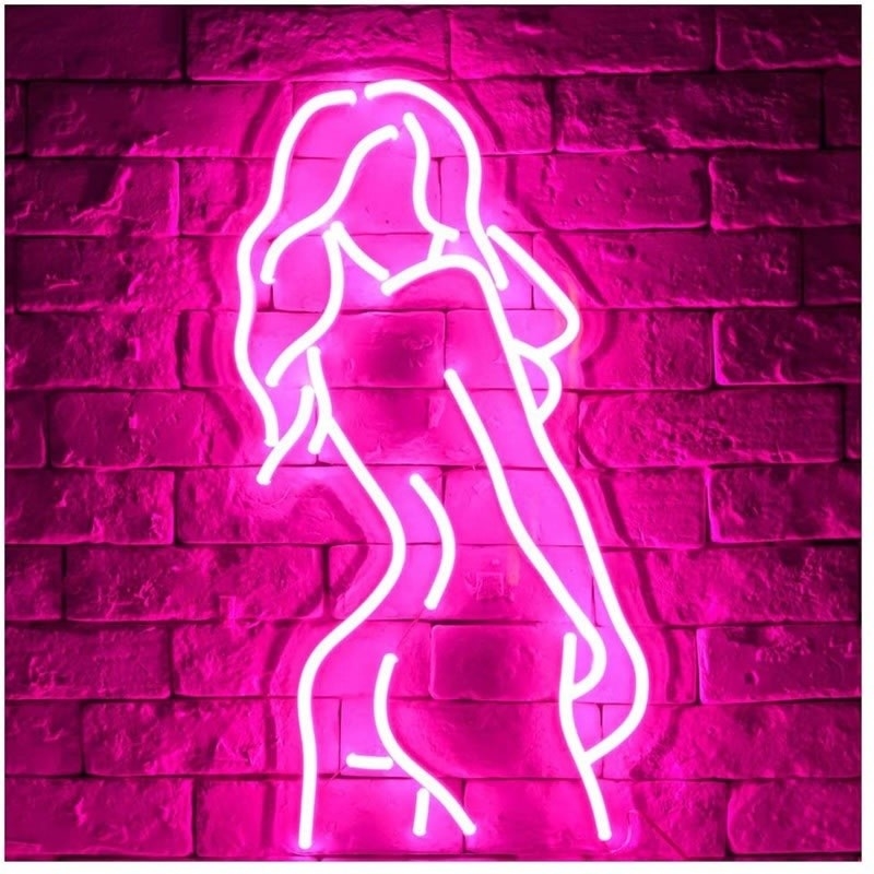 Customized Lady Neon Sign with Acrylic Backing Pink Silicone LEDs Life span 50000 Hours