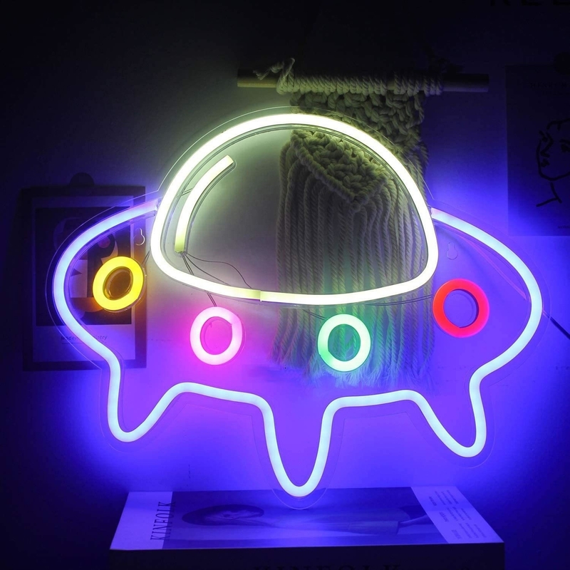 5V Voltage Neon Lights for Bar Large Blue UFO Spaceship Wall Art 50000 Hours Lifespan
