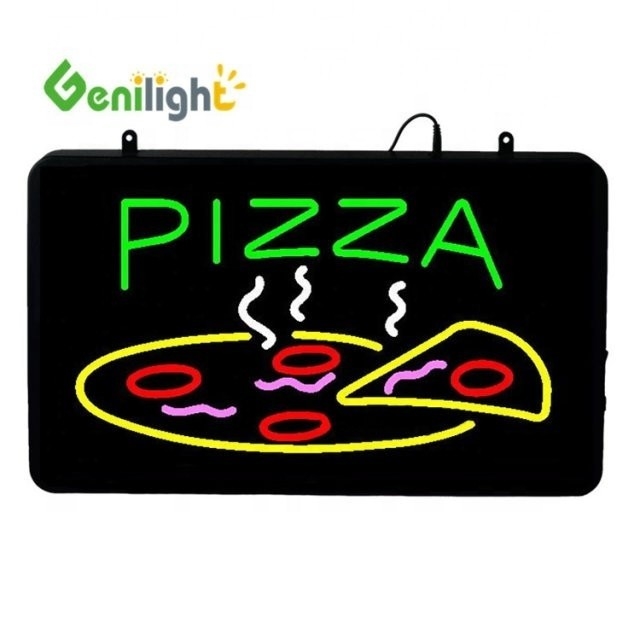 ABS open-mold Rectangle Custom Pizza Wall Light Acrylic Open Sign Neon Led with hanging chian