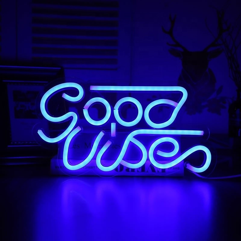 27.5*15cm Custom Blue Good Vibes Neon Sign for Bedroom Wall Decor USB Powered Lighting