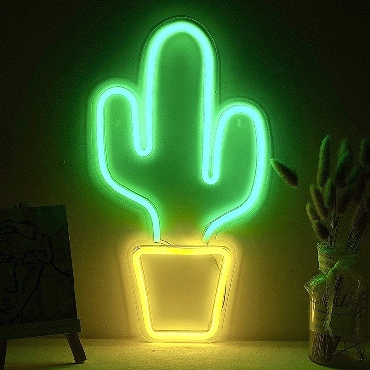 USB Powered LED Neon Sign for Bedroom Decor Big Cactus Shape for Kids Teen Boys Girls Dorm