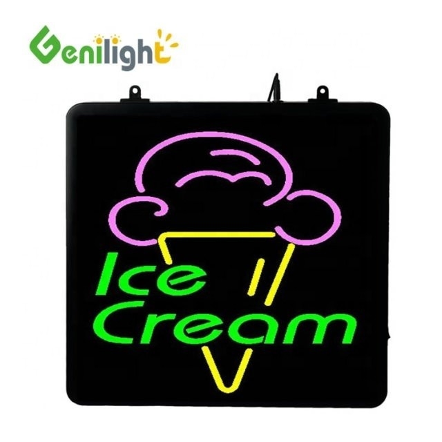 Rectangle Ice Cream LED Neon Sign with ABS Open-Mold Out Frame Animation Lighting