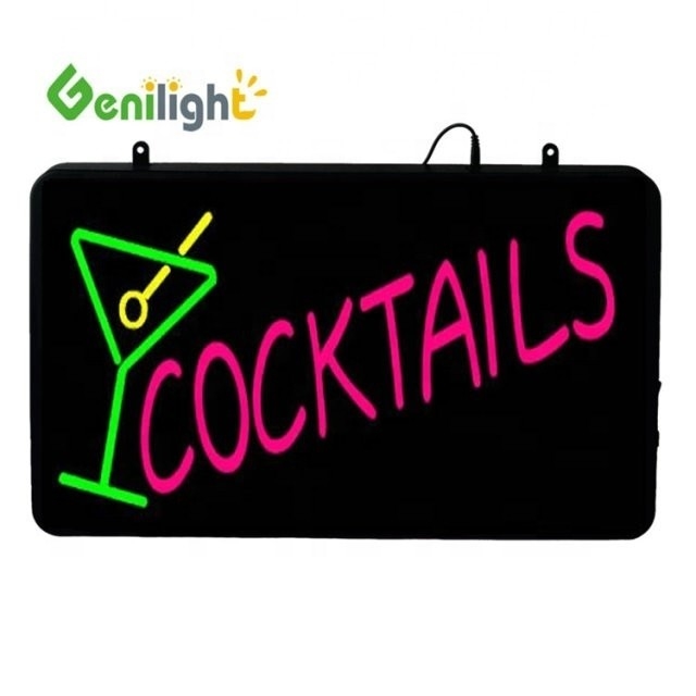 Genilight 56*33cm Electronic DC12V Neon LED COCKTAILS Sign with CUP Logo Power Certificate