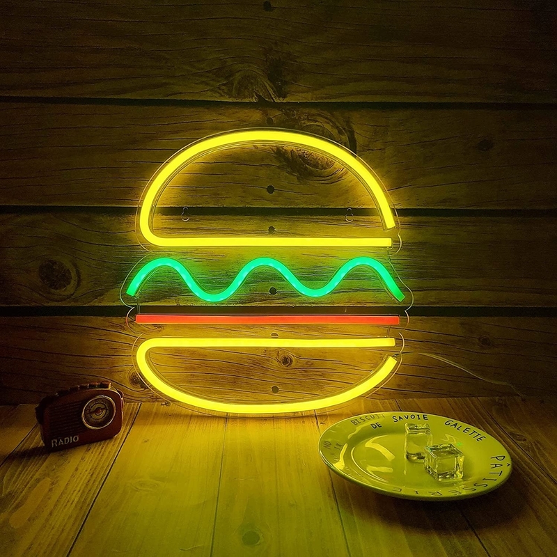 30*30cm LED Neon Light USB Powered Hamburger Neon Sign Wall Art Power Consumption 0