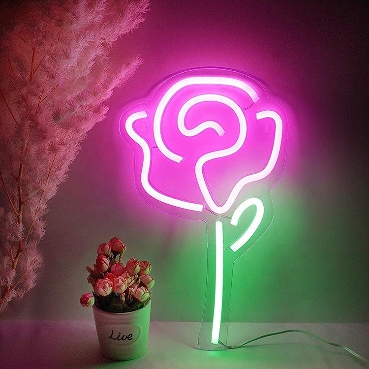 5V Voltage LED Flower Lights Rose Neon Sign for Bedroom Wall Decor Switch Party Decoration