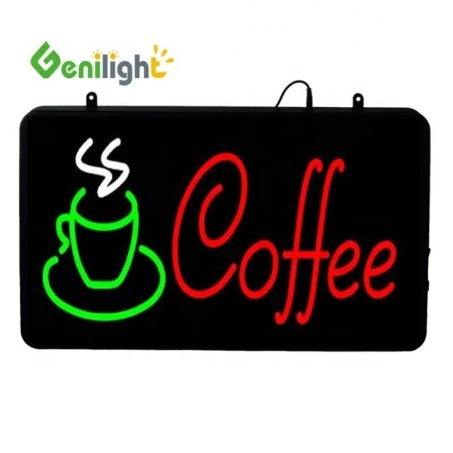 Super Brightness Coffee Cup Open Neon Sign with Acrylic Front Board 56*33 Panel Size