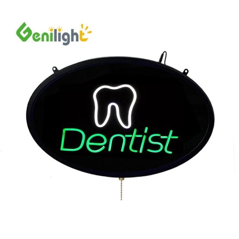 ABS Open-Mold Genilight Oval 58*36cm LED Neon Open Sign with Tooth Logo