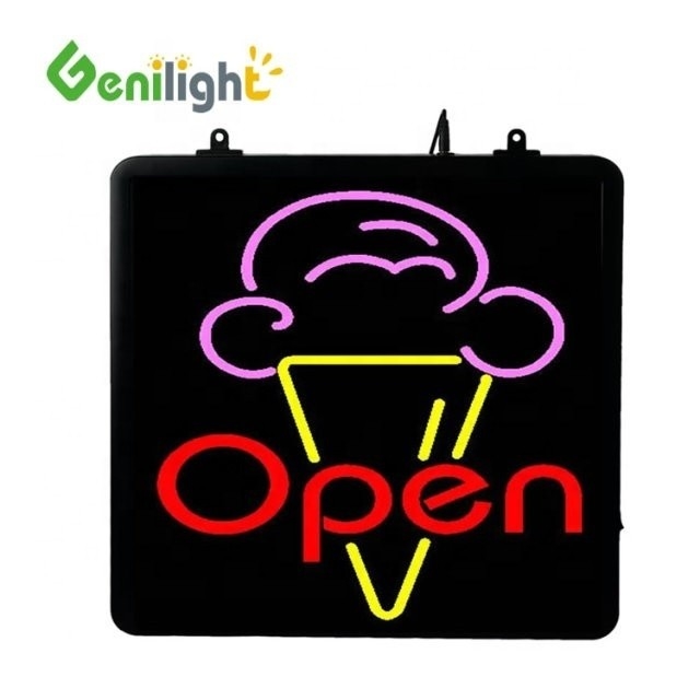 Ice Cream Shop LED Neon Open Sign with Animation Display Function and Acrylic Front Board