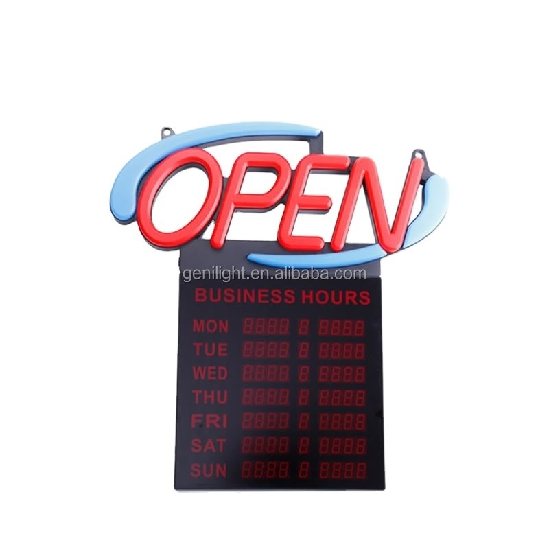 Acrylic LED Neon Open Sign with Hours 12V Input Voltage Easy and Fashional Design 54x52cm
