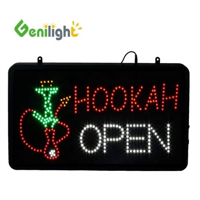 Brightness Genilight Indoor 22*13inch CE and RoHS DC12V Acrylic LED Hookah Open Sign