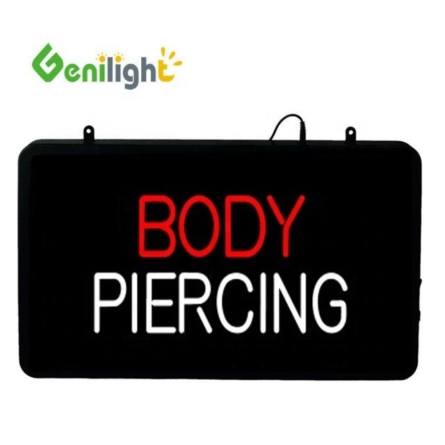 Body Piercing and Tattoos LED Neon Sign Genilight 56*33 cm with Acrylic Front Board